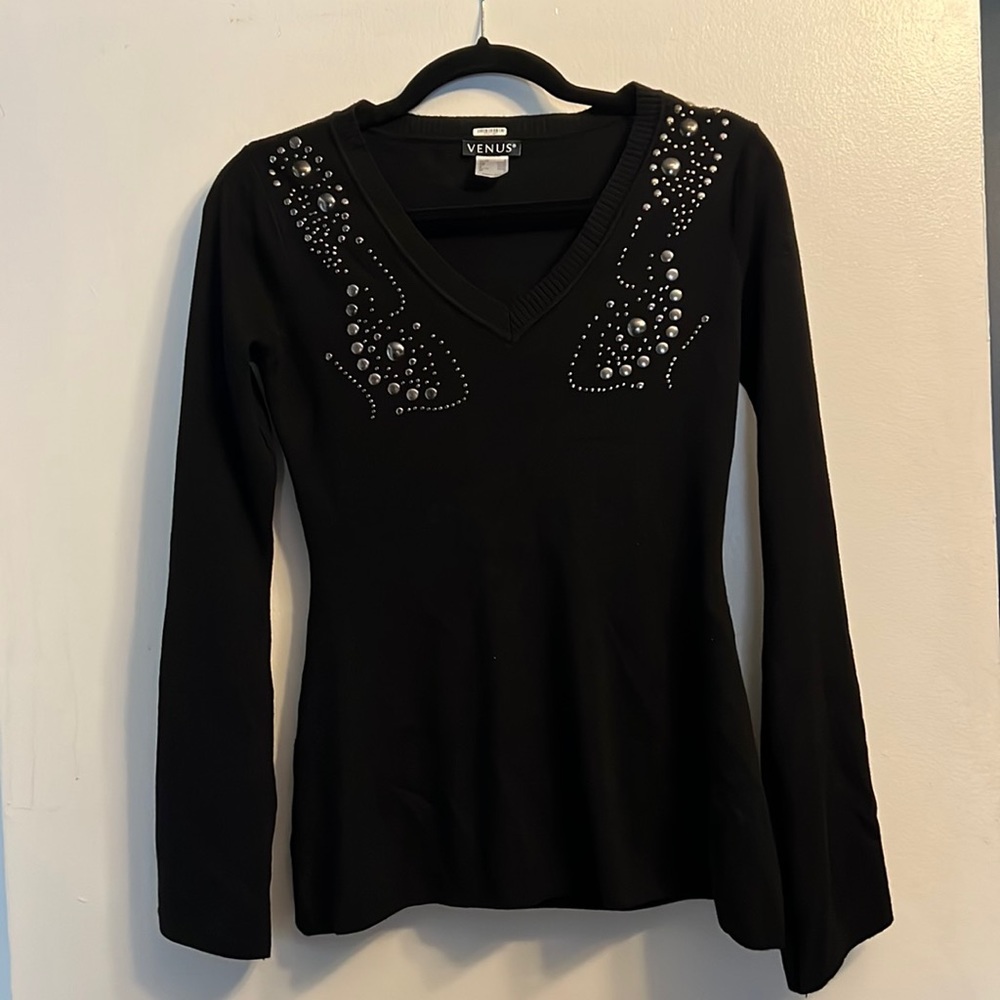 Venus Black Metal Detailed Sweater Blouse